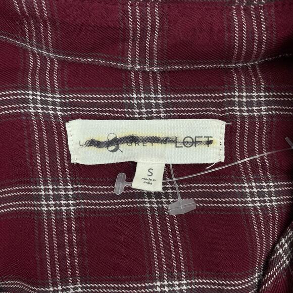 Lou & Grey for LOFT Plaid Long Sleeve Faux Wrap Top Dark Red Size S - Picture 9 of 9